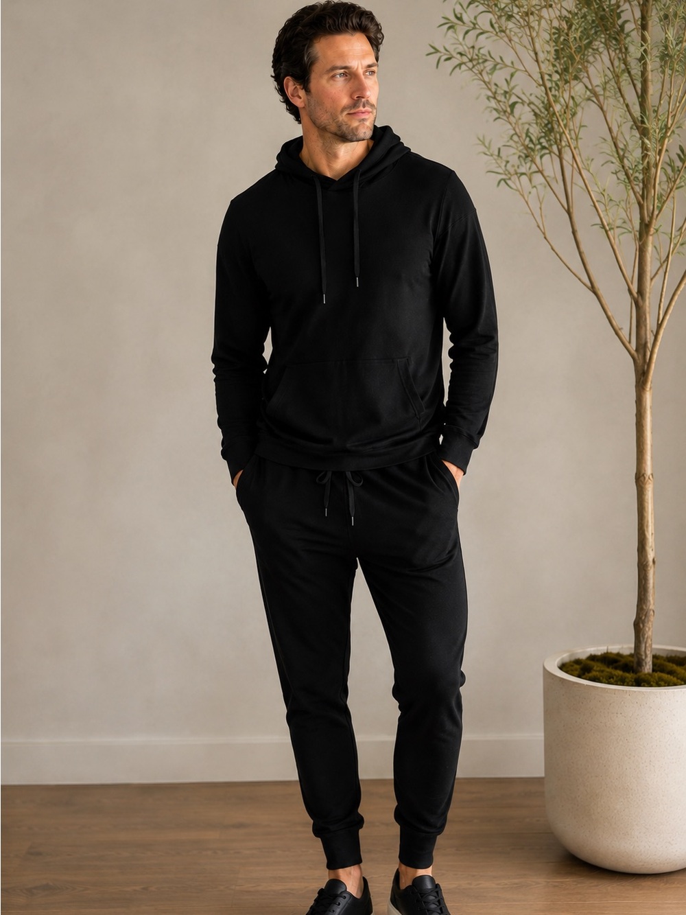 Cozy Earth Bamboo Blend Pullover Hoodie Black Soft Luxe Lounge Men’s Sz Large